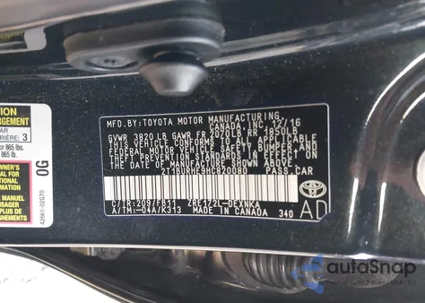 2017 Toyota Corolla Le from USA, damaged, VIN 2T1BURHE9HC820080